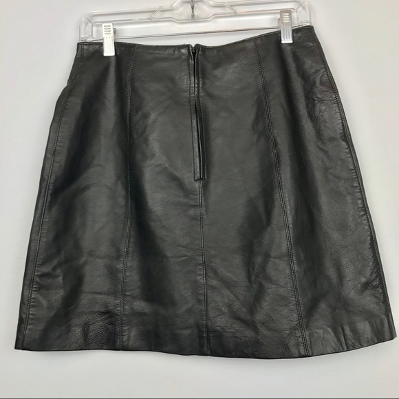 Vintage 90s High Waist A-line Leather Mini Skirt - Picture 3 of 8